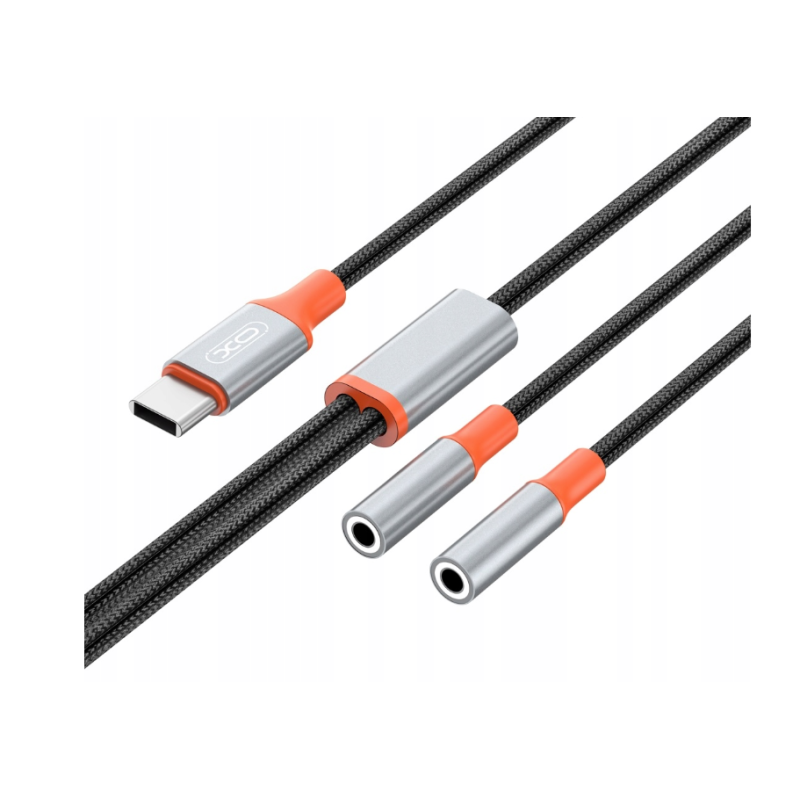 XO kabel audio 2w1 NB-R269B USB-C - 2x złącze jack 3,5mm 1,2m czarny /kod955/