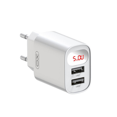 XO ładowarka sieciowa L95 2x USB 2,4A biała z wyświetlaczem /kod617/