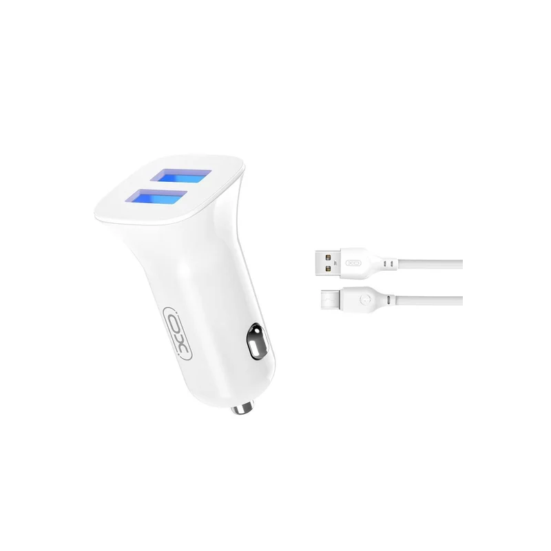 XO ładowarka samochodowa TZ10 2x USB 2,4A biała + kabel USB-C /kod658/