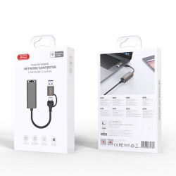XO adapter HUB HUB018 2w1 USB-USB-C - RJ45 szary /kod1284/