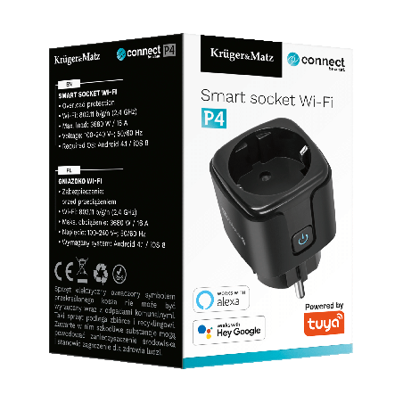 Gniazdo WiFi Kruger&Matz Connect P4 Czarne Tuya /kod1236/