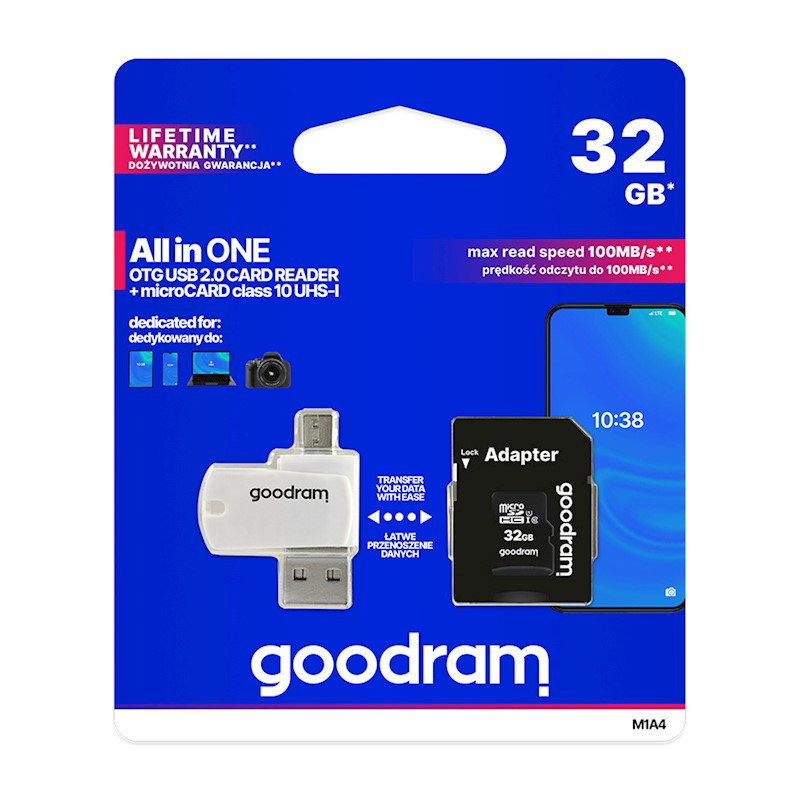 GoodRam karta pamięci 32GB microSDHC kl. 10 UHS-I + adapter + czytnik kart /kod1313/