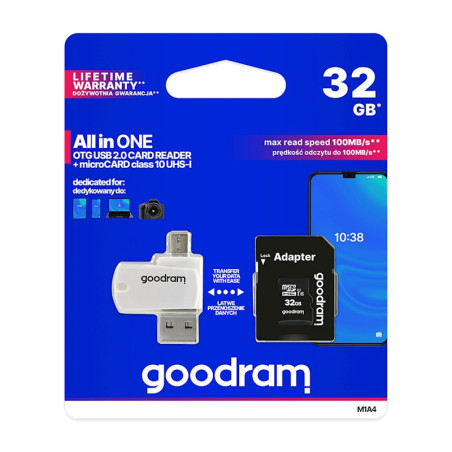 GoodRam karta pamięci 32GB microSDHC kl. 10 UHS-I + adapter + czytnik kart /kod1313/