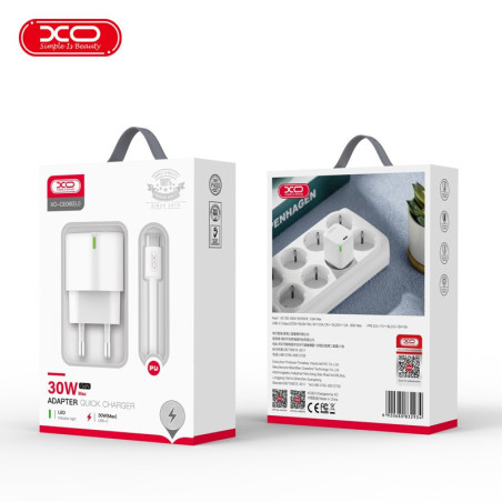 XO ładowarka sieciowa CE06 PD 30W 1x USB-C biała + kabel USB-C - USB-C /kod1323/