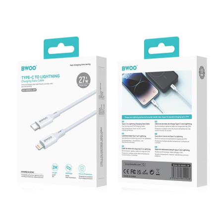 BWOO kabel USB-C - Lightning 2m 27W ABS + TPE biały /kod 1332/