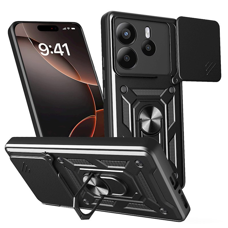 Nakładka Defender Slide do Xiaomi Redmi Note 14 5G (Global) czarna + szkło hartowane 2,5D Premium/kod1334/1333/